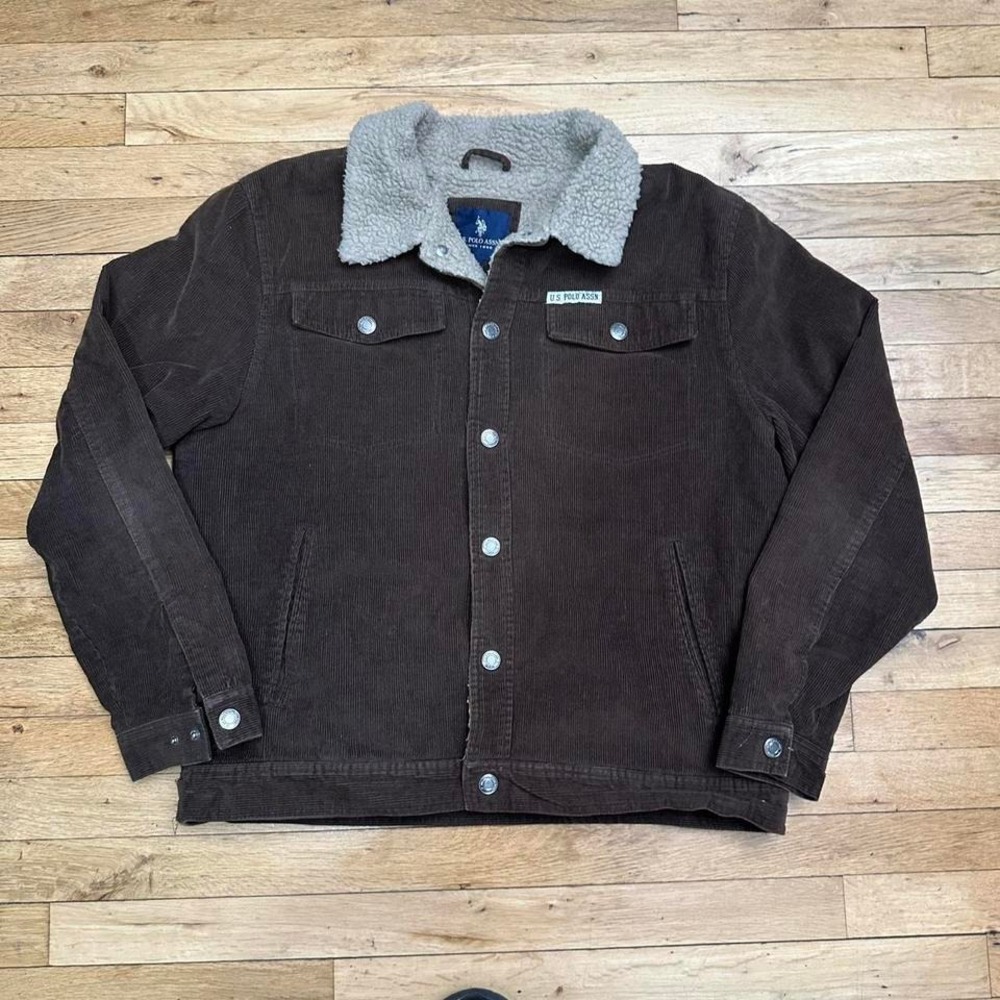 US Polo Assn Brown corduroy fur lined collar jacket